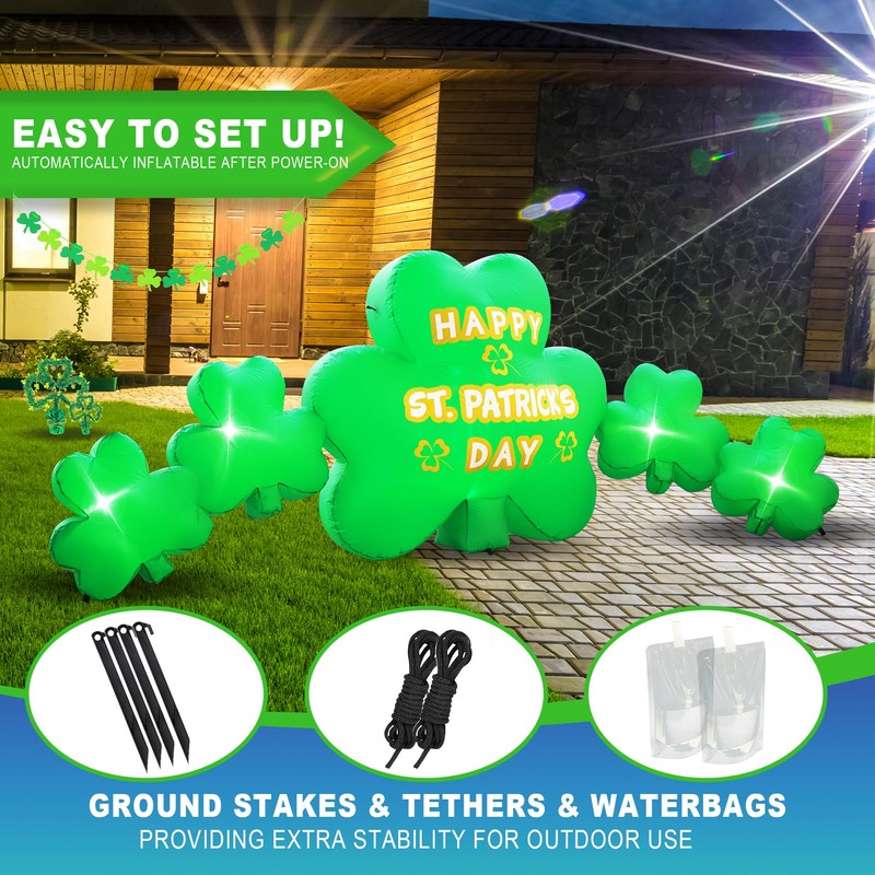 Joyfizzle 10.5FT Length St. Patricks Inflatables Shamrocks Built in Flash
