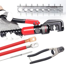 ZUVER Hydraulic Crimping Tool 10 US Ton with Wire Rope Cutter, 9 US Standard Chromed Hexagonal Dies 12, 10, 8, 6, 4, 2, 1/0, 2/0 AWG for Terminals and 1/8" for Stainless Steel Wire Rope