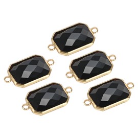 PATIKIL Birthstone Connector Link, 5Pcs Diamond Clear Charm Links, Rectangle Glass Jewelry Findings Crystal Bead Link for Drop Dangle Pendants Necklace Bracelet Earring, Black