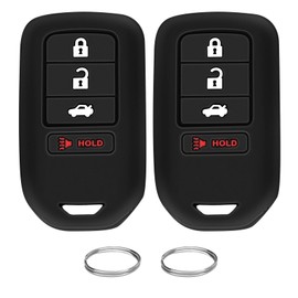 QBUC 2Pcs for Honda Key Fob Cover, fits for Honda HR-V Pilot Odyssey LX EX 2014 2015 2016 2017 2018 2019 2020 2021 2022 Key Protector Silicone Rubber Accessories 4 Buttons (Black+Black)