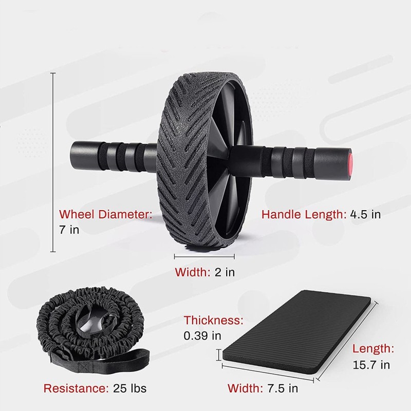 Wheel Exercise Roller with Non Slip Knee Pad Resistance Band