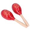 2 Pcs Maracas Red Carved Wooden Sand Ball Percussion Instrument