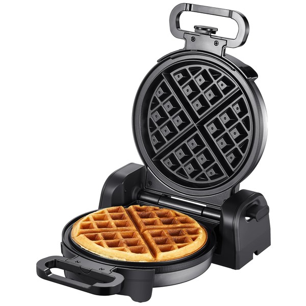 Waffle Maker, Yabano Belgian Waffle Iron with 180°Rotating Design, Non-Stick Plate, Cool Touch Handle, 1080W Fast Heating Waffle Machine for Breakfast, Snacks