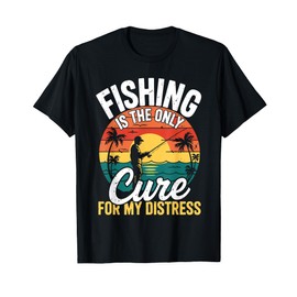 Retro Fishing Therapy Mental Health Stress Relief Fisherman T-Shirt
