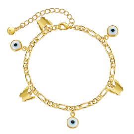 Evil Eye Butterfly Bracelet for Women 18 Gold Plated Dainty Figaro Bracelet Butterfly Charm Gold Bracelet for Women Teen Girls, Adjustable, Handmade Bracelet