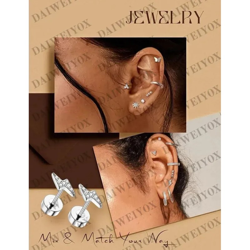 Daiweiyox 14pares Aretes Mujer De Acero Inoxidable Para Piercing Oreja
