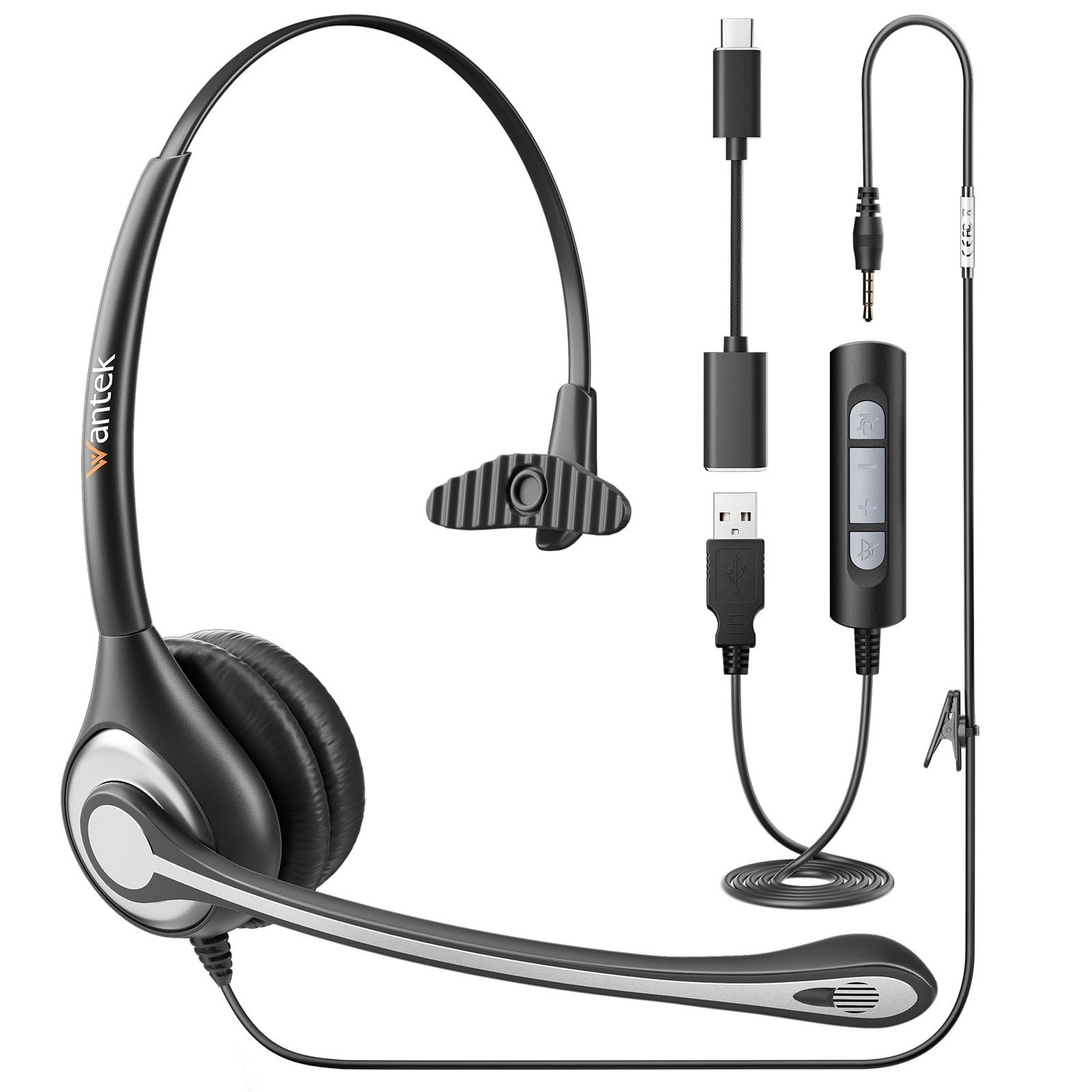 Wantek USB Headset with Microphone Noise Cancelling and in-line Controls, PC Headphone For Skype