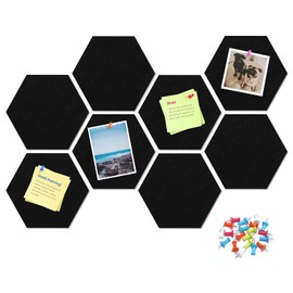 Uoisaiko 30cm Large Felt Hexagon Bulletin Board with 30 Push Pins, Pack of 8 Pin Board Notice Boards for Home Office Kitchen, Felt Wall Tiles for Photos Memos