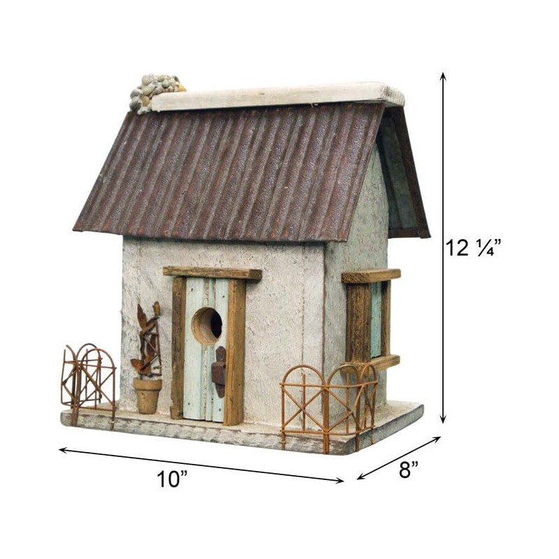 Nature Creations Stone Chimney Bird Cottage, White – Handcrafted Wooden