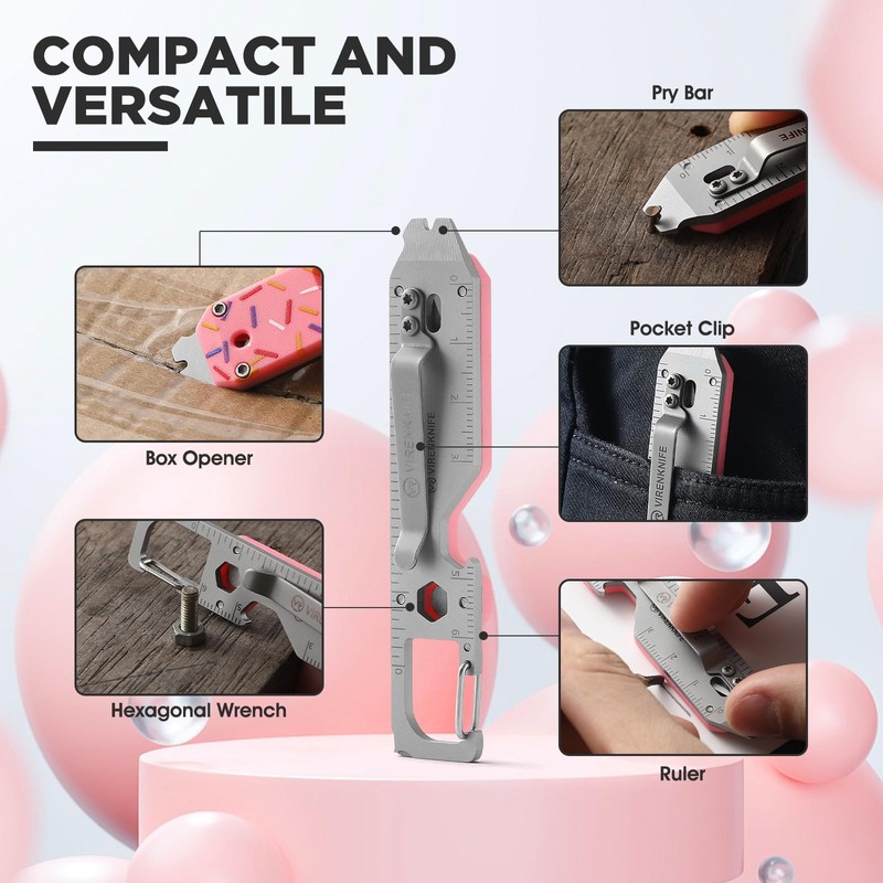 VIRENKNIFE Mini Utility Knife Keychain Multitool,12-in-1 EDC Multitool with Screwdriver,