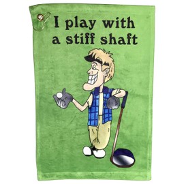 Giggle Golf I Play with A Stiff Shaft Golf Towel, Poker Chip, and Can Cooler | Funny Golf Towel
