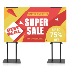 Heavy Duty Poster Stand - Adjustable Floor Poster Stand for Display, Welcome Sign Stand with Non-Slip Mat, Height Up to 79 Inches, Double-Sided Poster Board Stand for Wedding, Restaurant or Business (79 inch - 2 Pack)