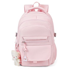 PRLINJSK Girls Backpack for College High Middle School Student, Cute Aesthetic Bookbag for Teens Women with Accessories,Pink