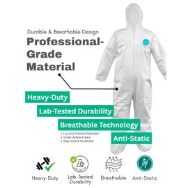 Andes Safety Hazmat Suits, Heavy Duty Full Body Disposable Paint Suits, Coveralls with Hood, Elastic Wrists and Ankles, Available in 8 Sizes, (Small)