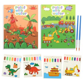 2 Pack Paint with Water Coloring Books Kit - Water Color Painting Paper Arts and Crafts for Toddlers Kids Ages 3 4 5 6 7 8 Year Old - Dinosaur Toys Gifts for Boys (Dinosaur & Transport)