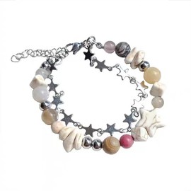Kysin Chiys Y2k Star Beaded Adjustable Bracelets Sparkling Kawaii Double Layer Bracelet for Women Planet Trendy Fairycore Jewelry Fairy Grunge Accessories, adjustable, Zinc, no gemstone