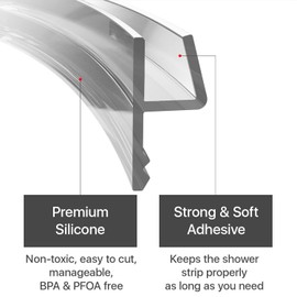 Frameless Shower Door Side Seal X-Protector - 120" Shower Door Seal for All Door Thicknesses - Self-Adhesive Shower Door Sweep - Premium Door Side Seal Strip - Silicone Glass Shower Door Seal Strip
