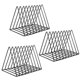 EASEPRES Vinyl Record Holder Storage, 9 Slot Metal Magazine Book Album Display Rack, Stylish Triangle Desktop File Sorter Organizer for Home Office, Black Pack of 3