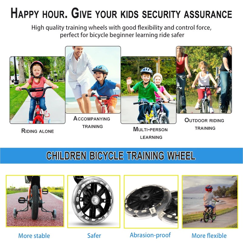 Bike Training Wheels, Flash Mute Wheel, Bicycle Stabiliser Mounted Kit,