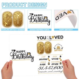 AIQIUQIU 60th Birthday Card for Men Women, Funny Greeting Card with Several Important Time (Years/Months/Weeks/Days/Hours/Minutes), Party Decor Supply Ideas Birthday Card for Him or Her, Gold