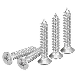 DTGN 100Pcs M4x25mm Flat Head Wood Screws, 304 Stainless Steel Phillips Self Tapping Screws - Good for Woodworking, Furniture - Silver