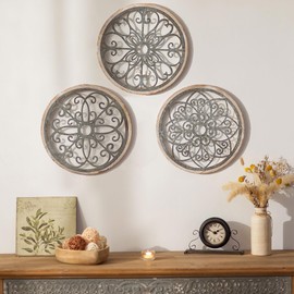 Walasis Wanddeko Holz Vintage Deko: Wohnzimmer Wanddekoration Landhausstil Wand Deko Wohnzimmer Boho Metall und Holz Rustikal Dekoration für Schlafzimmer Flur