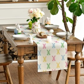 Artoid Mode Camino de mesa de Pascua de conejo verde y rosa, decoración de mesa de comedor de cocina de primavera para decoración de fiesta del hogar, 13 x 72 pulgadas