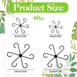 TIESOME 8pcs Climbing Houseplant Stem Supports, 4 Size Black Plastic Plant Climbers Stem Holders Reusable Flower Plant Stakes Trellis Stem Hook Growth Accessories for Indoor Plants