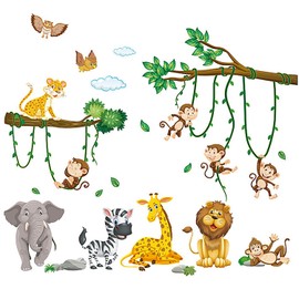 1 Set Animal Party Wall Stickers, Jungle Decoration Wall Stickers, Animal Party Wall Stickers, Cartoon Wall Stickers, Nursery Wall Stickers, Nursery Background Decoration
