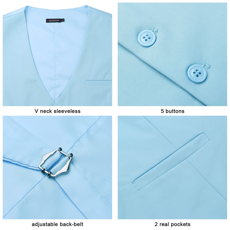 HISDERN Chaleco de traje para hombre con 3 bolsillos para