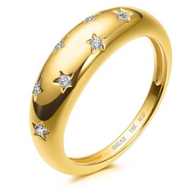 JINEAR 18k Gold Plated Star Dome Signet Chunky Ring Cubic Zirconia Stacking Wedding Band for Women Statement Ring