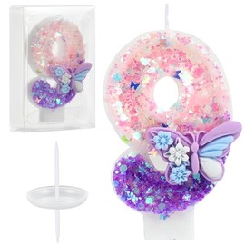 Velas de Cumpleaños con Números Mariposa Rosa y Morada Velas de Cumpleaños para Pastel Vela con Purpurina Número 9 Decoración de Pastel con Lentejuela