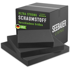 SEEBAUER living Foam Ultra Strong RG 60/70 (Very Firm) 35 x 35 x 3 cm Foam Board for Upholstery and Seat Cushion, Upholstery Foam as Cut for Seat Cushions