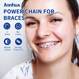 Annhua Power Chain for Braces Dental Spool Braces Powerchain, 3.5 mm Elastic Brace Rubber Bands Power Chains for Orthodontic Treatment and Teeth Gap - Short, Pink | Blue