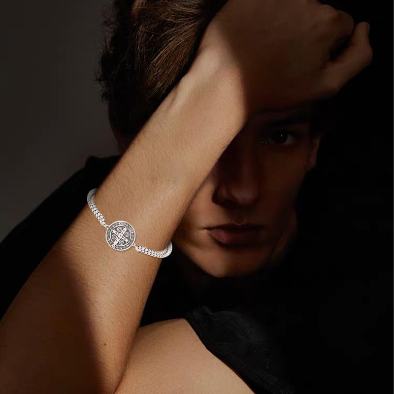 DOTBJ 925 Sterling Silver St Benedict Medal Bracelet for Men