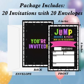 Gsauto Trampoline Jump Birthday Invitations for Boys, 20 Invitation Cards with Envelopes, Bounce House Invites for Party Decorations Favor Supplies - A23