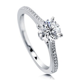 BERRICLE Sterling Silver Solitaire Wedding Engagement Rings 1 Carat Round Cut Cubic Zirconia CZ Promise Ring for Women, Rhodium Plated Size 6