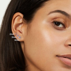 3Pairs CZ Stud Flat Screw Back Earring Studs for Women, Handmade 20G Hypoallergenic Screw Back Cartilage Helix Piercing Stud Earrings (2mm/3mm/4mm Gold, Alexandrite CZ)