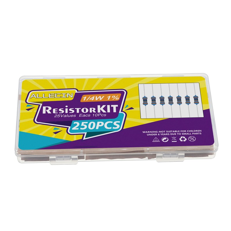 ALLECIN 25 Values 1/4W Resistor Kit from 1 Ohm to