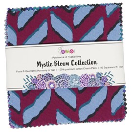 Soimoi 40 Pcs Cotton Fabric Squares Bundles Charm Packs for Quilting, Fat Quarter Layer Cakes, Precuts Quilt Squares 5 x 5 inches, DIY Fabric Bundle- Mystic Bloom Collection