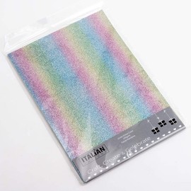 Italian Options 250GSM Non Shed Glitter Card Craft Paper 10 Sheets, A4 Size, Pastel Rainbow