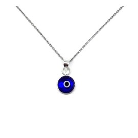 MYSTIC JEWELS By Dalia – Blue Glass Evil Eye Necklace for Good Luck – 925 Sterling Silver – Chain 40 to 45 cm Length, for Protection for Evil Ey (Navy Blue)