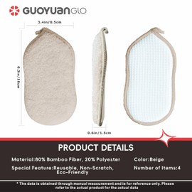 GUOYUANGLO Bamboo Fiber Kitchen Dish Sponge Heavy Duty Multipurpose Scrub Sponges for Dishes, Pots, Pans-Beige,4 Pack