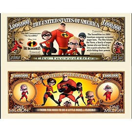 The Incredibles Super Hero Family Cartoon Animation Parrs Commemorative Novelty Million Bill with Semi-Rigid Bill Protector