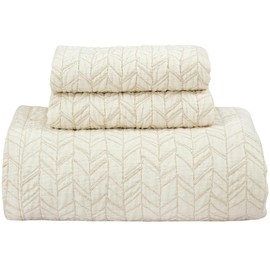 ROYALE LINENS King Size 3 pc Quilt Set - Lightweight 100% Microfiber Quilted Set - Printed Bedspread - Quilted Blanket Thin Comforter -Bedding Coverlets for All Seasons (Natural, 1 Quilt - 2 Sham)