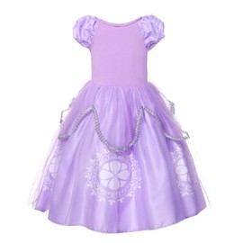 JerrisApparel Girls Princess Sofia Costume Floor Length Birthday Party Dress Up (7 Years, Lilac with Accessories)