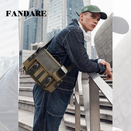 FANDARE Casual Shoulder Crossbody Bag Boys Messenger Bag Commute Laptop Handbag Multi-Pocket Satchel Bag Bookbag Men Briefcase for School College Campus Commute Outdoor Travel Polyester Khaki