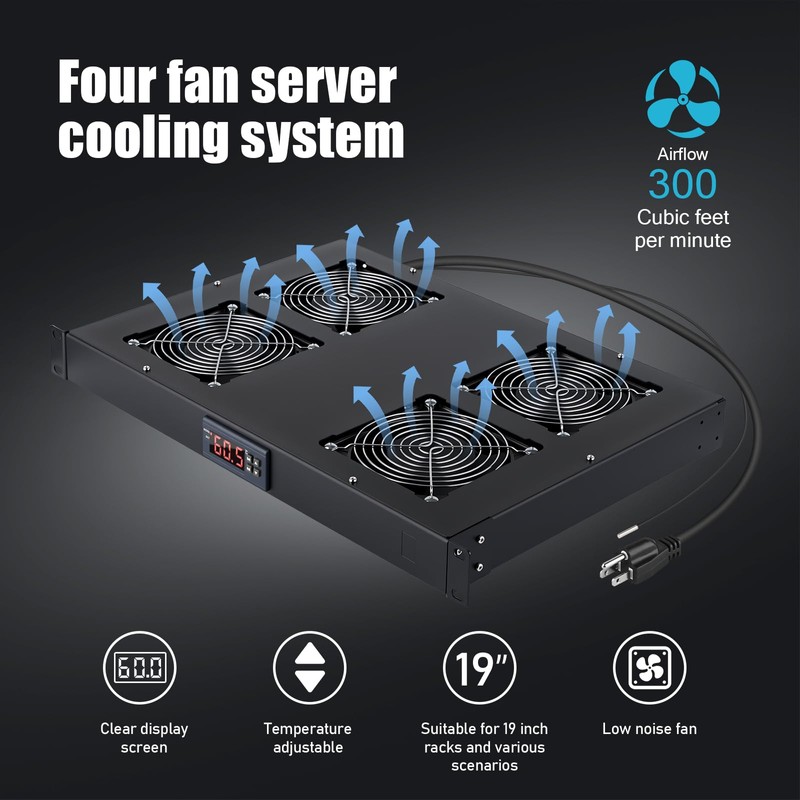 Rack Mount Fan 1U Network 19”Racks with Digital Display Screen