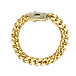 Men's Cuban Link Chain Bracelet 14K Gold Plated 8.3 Inch(21cm) Hip Hop Jewelry with Zircon Strong Clasp, Non-Tarnish Waterproof Stainless Steel Bracelets for Men, Gift Box for Birthday Christmas