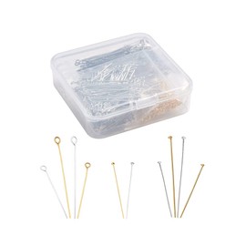 Vasemele Ball Head Pins 900 Pieces Rivet Pins with Eyelet, 3 Styles Kettle Pins, Silver-Plated Eye Pins, Pearl Pins, Silver-Plated Head Pins and with Eyelet, Prism Pins, Flat Head Wire, Headpins, Gold